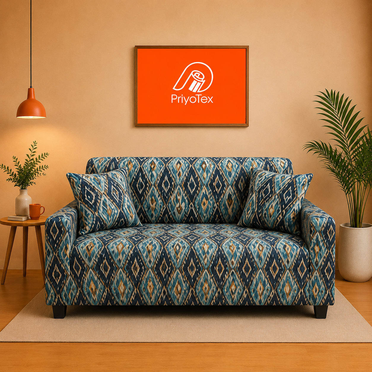 Sky Blue Print Stretchable China Sofa Cover for Li...