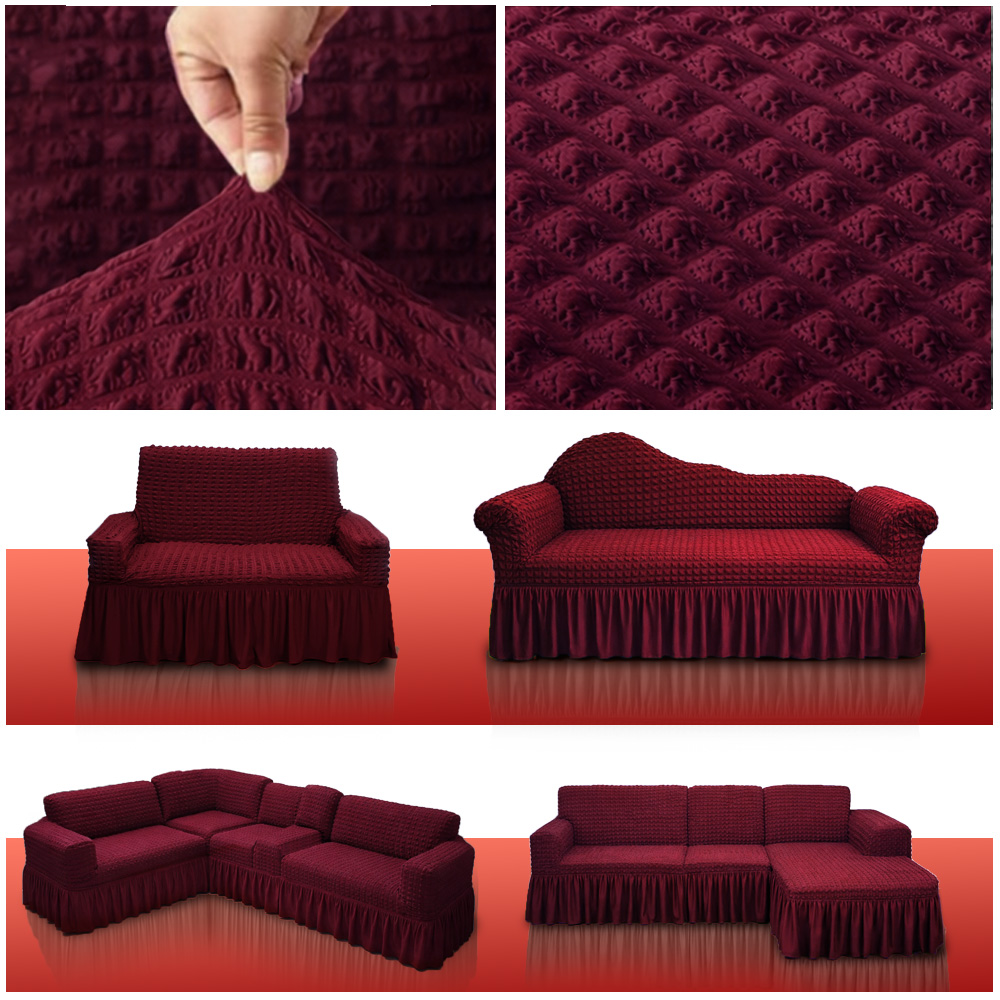Deep Maroon Color Sofa Cover 2+2+1+Corner+Box+Cush...